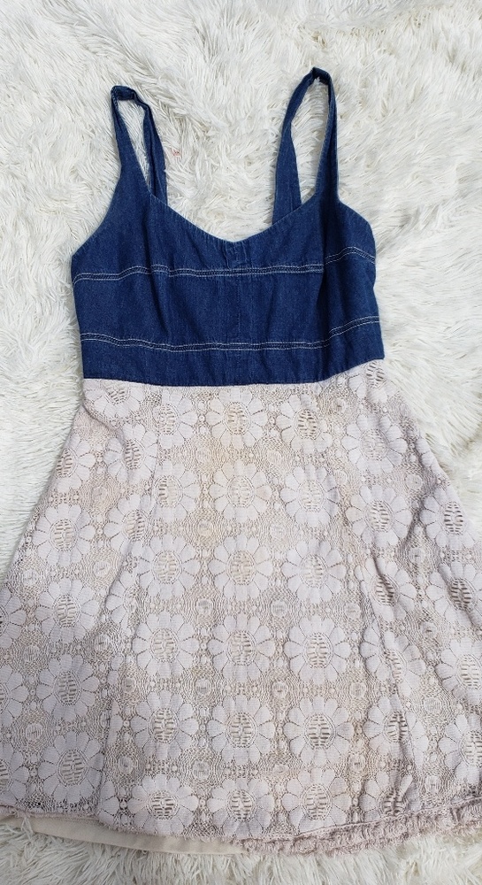 Country Rustic Dress Denim Lace